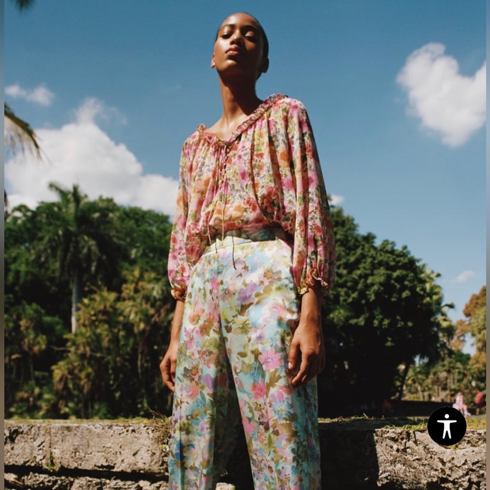 Zara Floral Satin Effect Pants